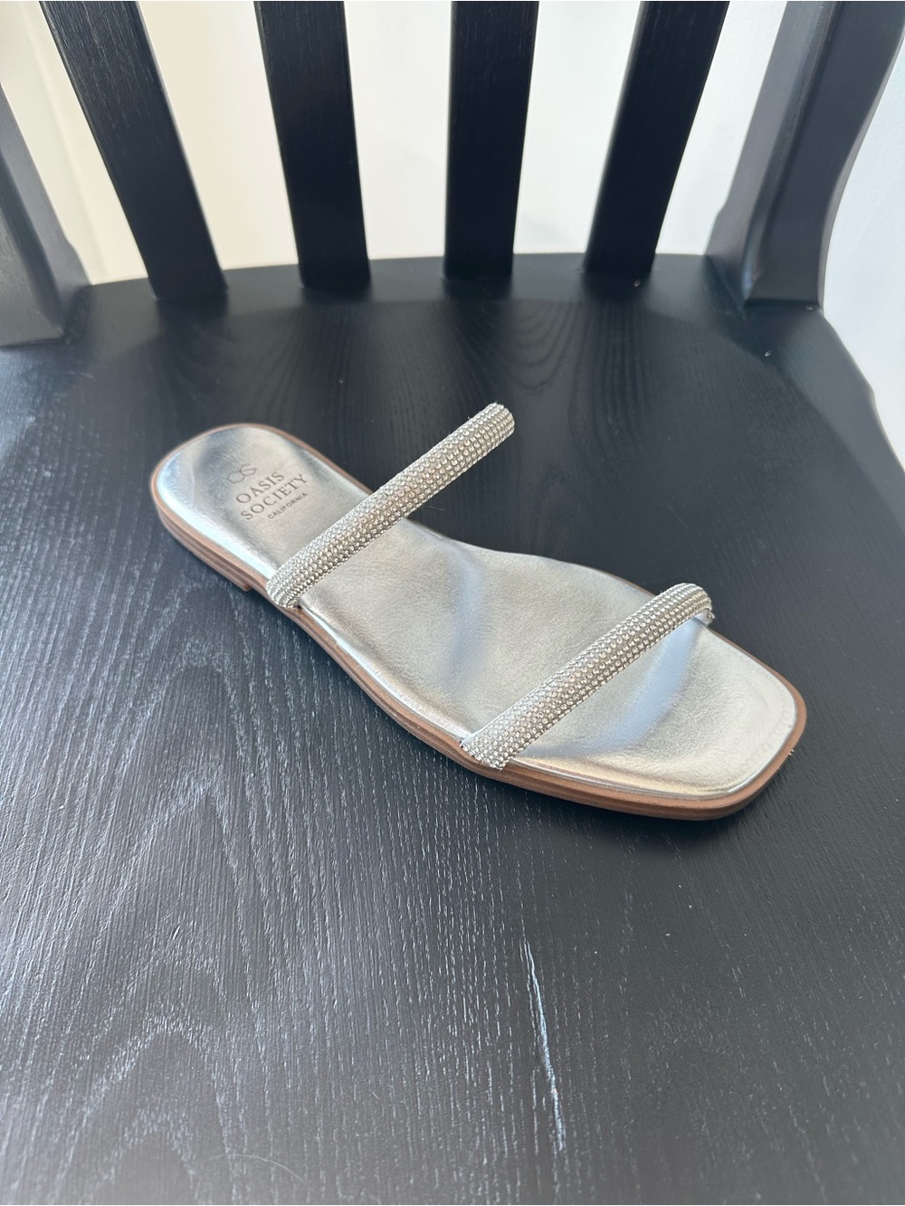 Oasis Silver Crystal Double Strap Slide Sandal